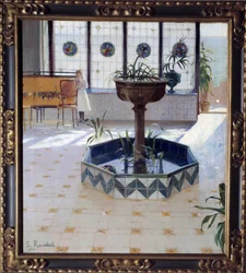 The Fountain Under the Veranda. Painting by Santiago Rusinol y Prats (1861-1931)