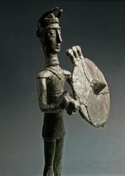 Bronze statuette of warrior with shield. 8th-7th century BC. Museo Nazionale Preistorico Etnografico 