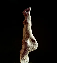 Limestone statuette of Venus steatopigic (lower back form) (Venus de Macomer), coming from Macomer, near Nuoro. Dating from the prenuragic period (25th-18th century BC) Eneolithic. Museo Nazionale Archeologico, Cagliari