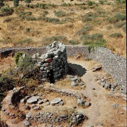 Nuragic culture: ruins of the nuragic city on the megalithic site of Losa: one of the defensive towers