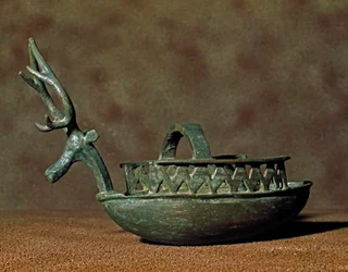 Sculpture in the Shape of a Boat with Figures of a Deer Head