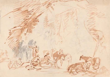 Rough Sketch of Figures and Horses