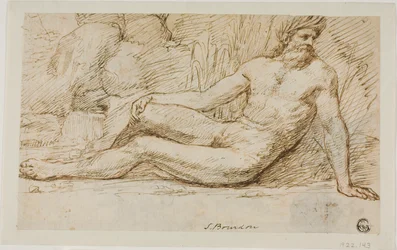 River God (front); Sketches of Two Male Heads (back)