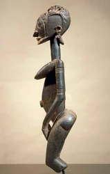 Wood and metal sculpture, by Master of Slanting Eyes, height 59 cm, Dogon tribal art Mali