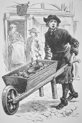 An Oyster Man in New England Peddling His Wares in the 17th Century