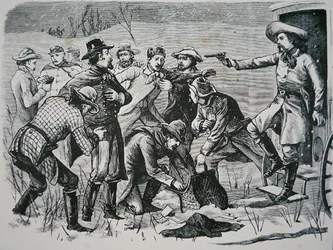 Four bandits overpower and plunder two officers and seven soldiers near Bismarck, Dakota Territory, from the 