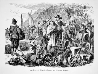 Landing of Dutch colonists on Staten Island, New York