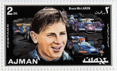 Emirates Arab Units stamp representing New Zealand car driver Bruce McLaren (1937-1970)