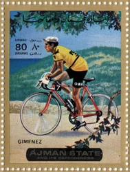 UAE stamp representing cyclist Julio Jimenez (1934)