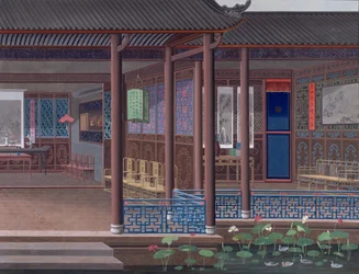 Drawing of the interior of the house of a Chinese official