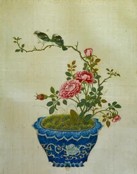 Art China: Painting on Silk Flowers and Birds. Anonymous