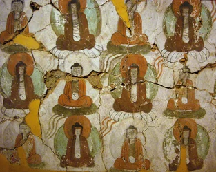 Buddhas from the 9th century, mural fragment from the 