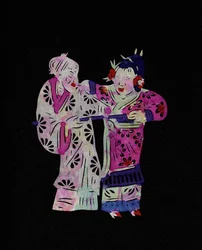 Couple with old woman and a young girl, Painted paper cutting or "Jian Zhi", Chinese folk art, Beijing