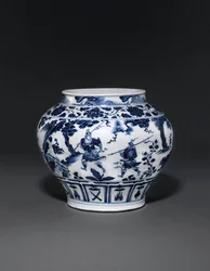 Exceptionally rare and important blue and white jar, Guan Yuan Dynasty, mid 14th century