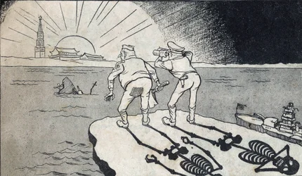 General MacArthur with his skeleton shadow looking at the twins of the People