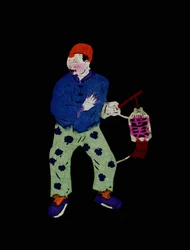 Male Character Holding a Lantern. Painted Paper Cutting or "Jian Zhi", Chinese Folk Art, Beijing