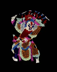 Male Character of the Beijing Opera with Mask. Painted Paper Cutting or 