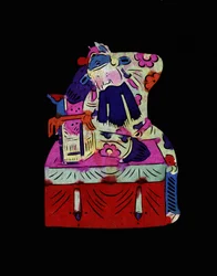 Male Character of the Beijing Opera with Mask. Painted Paper or “Jian Zhi”, Chinese Folk Art, Leonard de Selva, China, 2006