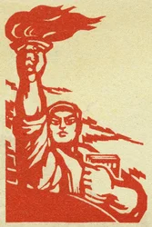 Portrait of a Chinese revolutionary carrying a flame and the Red Book of President Mao in the People