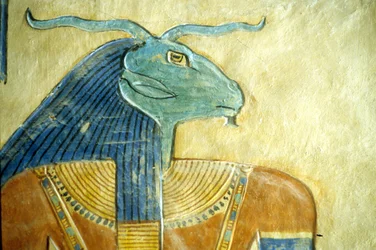 Ancient Egypt, Carving/Painting, Ram-Headed God of the Underworld, Amon Hir Khopshet Tomb, Thebes, 20th Dynasty