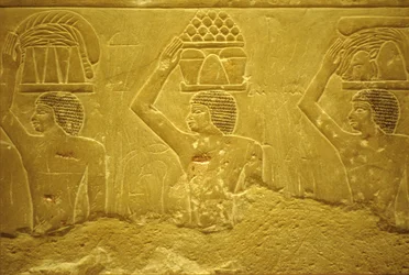 Ancient Egypt, Wall Carving/Painting, Mastaba/Tomb of Idout, Saqqara, 2323-2150 BC, Bearers with Offerings