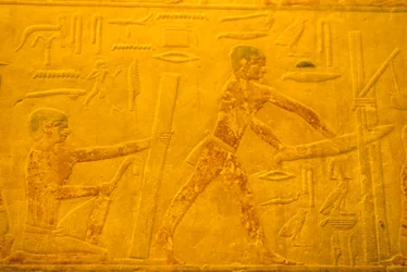 Ancient Egypt, Wall carving/painting, Mastaba/Tomb of Ti, Saqqara, 5th Dynasty, Carpenters, planing and sawing wood