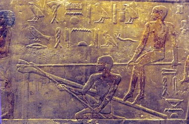 Ancient Egypt, Wall Carving/Painting, Mastaba/Tomb of Ti, Saqqara, 5th Dynasty, Shipbuilding