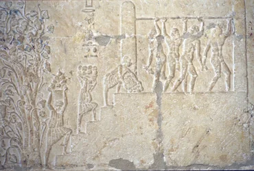 Ancient Egypt, Wall carving/painting, Tomb of Petosiris, Tuna el-Gebel, 300 BC, Wine harvest, Wine making, Wine press