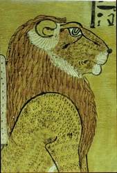 Ancient Egypt, Wall Painting, Tomb of Inherkhau, Thebes, One of the Two Lions, Guardians of Today and Tomorrow