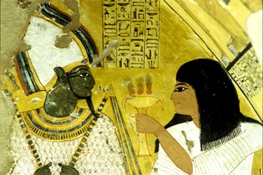 Wall Painting, Tomb of Inherkhau, Thebes, Tomb of the Nobles, 20th Dynasty, Inherkhau Making Offerings to Osiris
