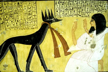 Ancient Egypt, Wall Painting Tomb of Inherkhau, Thebes, Tomb of the Nobles, 20th Dynasty, Inherkhau Worshipping the Jackal Gods