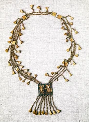 Ancient Egypt: gold necklace of Pharaoh Pinedjem. 21st dynasty (ca. 1069-945). Paris, Louvre Museum