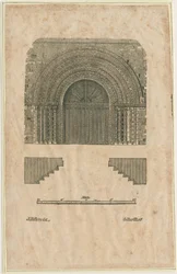 Tutbury Priory Church - West Doorway: woodcut engraving, nd [?early 19th cent]