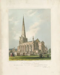 Uttoxeter Church [New]: painted lithograph, nd [c 1828]