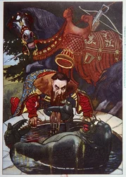 Knight encounters a Monster emerging from a Well