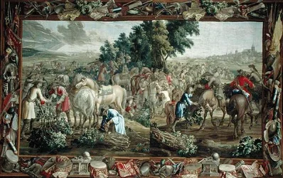 Double Tapestry Depicting Twig Gatherers Outside a Town, Brussels Workshop
