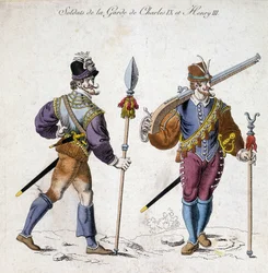 Costumes of soldiers of the guard of Charles IX (1550-1574) and Henry III (1574-1589)