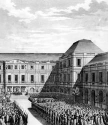 Fete given by Napoleon I Bonaparte at the Palais national du Directoire (Palais du Luxembourg) in Paris after the trade of Campo Formio on 20 frimaire An VI (10 December 1797). Paris, Library of the Institute of History of Revolution
