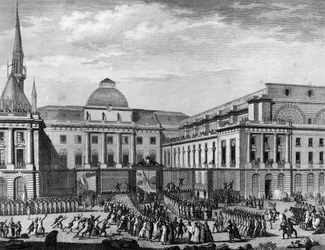 French Revolution: Paris City Hall, parliament in November 1790 on the island of the city presided by Jean Baptiste Gaspard Bochart de Saron. Paris, Library of the Institute of History of Revolution
