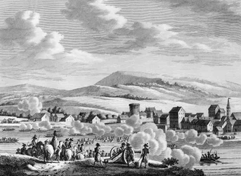 French Revolution War: French troops passing the Rhine to Dusseldorf, Germany, on 6 September 1795