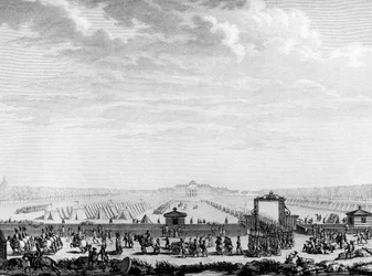 French Revolution: The military troops of the March field leaving for Place Louis XV on 12 July 1789. Paris, Library of the Institute of History of the Revolution