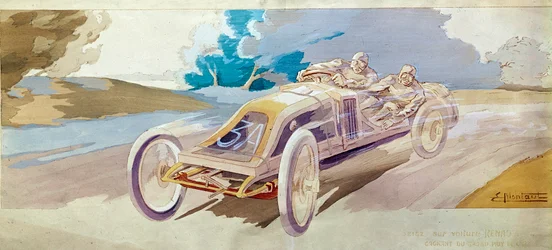 Motor racing: a racing car Beisz on a Renault. Lithograph by E. Montre, Conservatoire national des arts et metiers, Paris