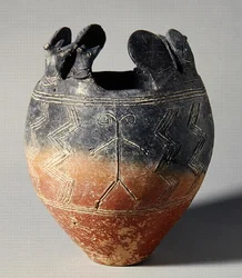 Red-polished Ware Bowl, with Animal Head and Sun Disc Attachments, from Vounous, Cyprus, Tomb 91, 2500-2075 BC