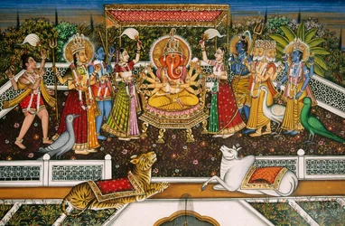 Lord Ganesh Ganpati with Brahma, Vishnu, Shiva, Durga