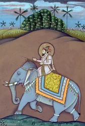 Miniature Painting of Mughal Emperor Shah Jahan Sitting on Elephant