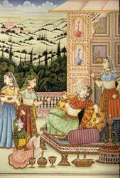 Miniature Painting of Mughal Lady Enjoying Drink
