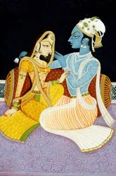 Painting of God Krishna and Her Greatest Devotee Radha, India