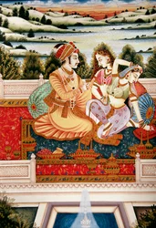 Mughal Emperor with his Wives in Love Scene, India