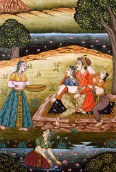 Painting of Mughal Emperor with His Wives in Love Scene, India
