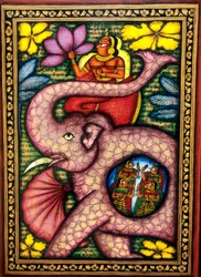 Woman Sitting on Elephant and Holding Flower, India